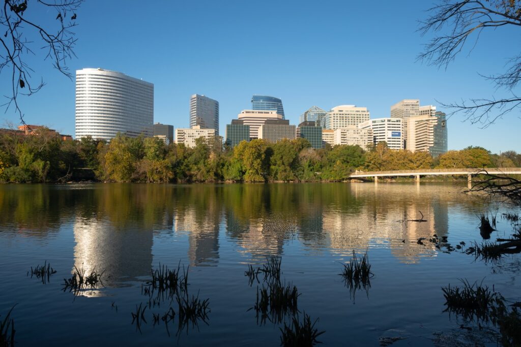 moving company Alexandria Virginia Buildings Reflected in the Potomac River