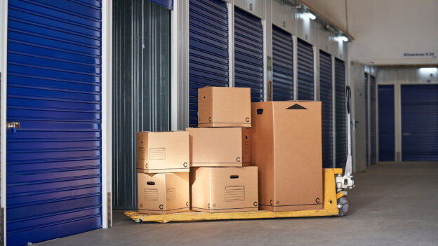 moving boxes at storage facility